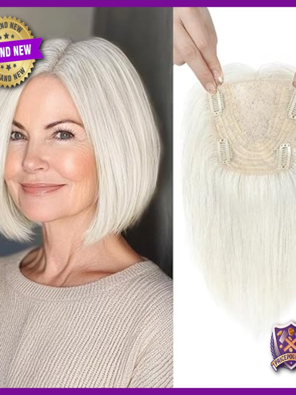 10" Human Hair Topper for Thinning Crowns, Clip-in Volume Hairpiece